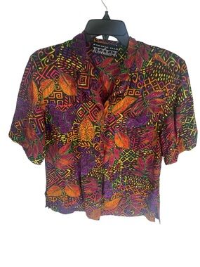 Vintage  abstract artsy Print Button-Up blouse 100% silk size small LA vibes